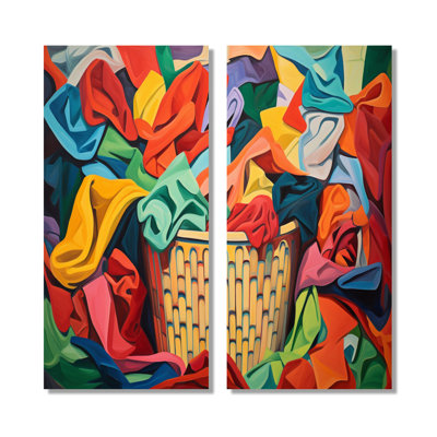 East Urban Home Multicolor Laundry Basket - Laundry Framed Wall Art, Colorful Illustration Canvas Print Set Of 2