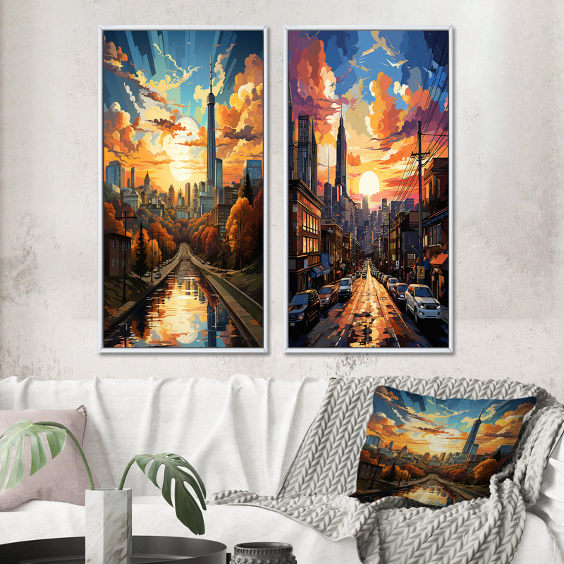 «City Atlanta Popart», 2 pièces, Cadre blanc, H 32 po x l 32 po