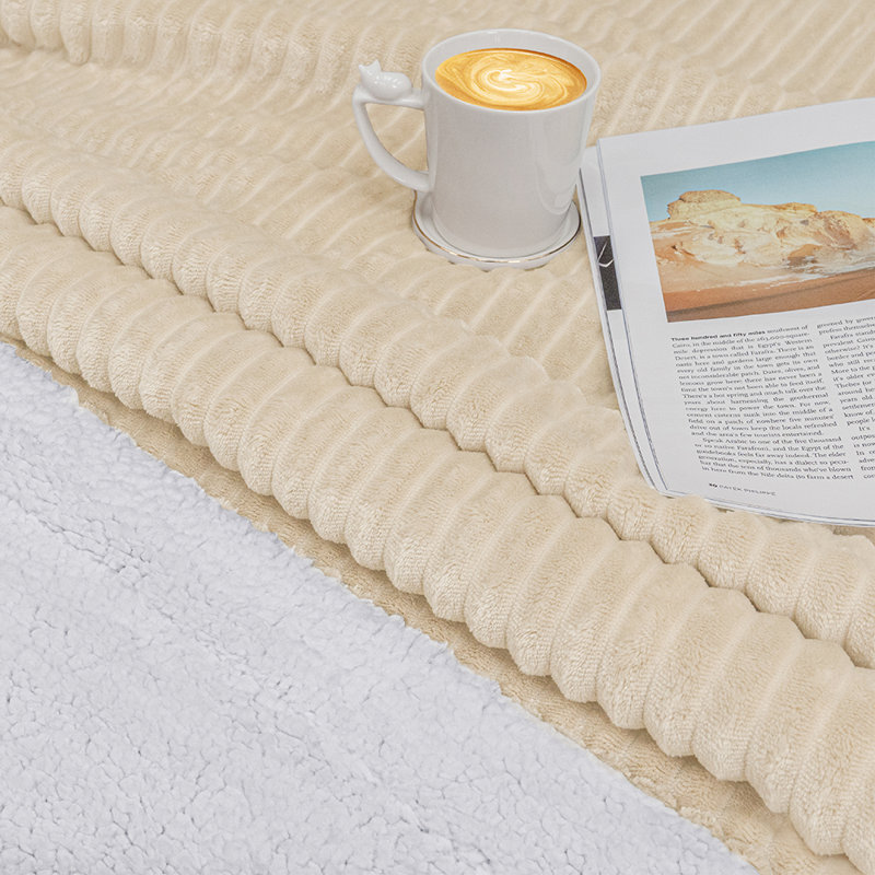 Cream Beige Reversible Sherpa Fleece Throw Blanket