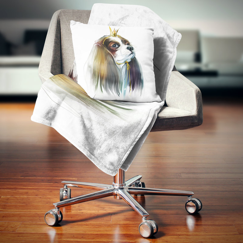 Mignon petit chien en couronne - coussin imprimé animal, 16 po x 1 po, Coussin décoratif