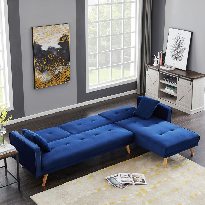 Canapé modulaire rembourré 3 pièces Amirea, Velours bleu, Right