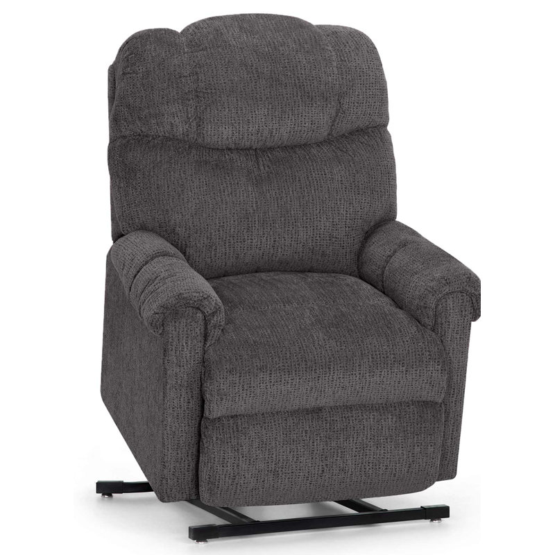 Kifer Upholstered Lift Assist Power Recliner, Dark Gray Polyester