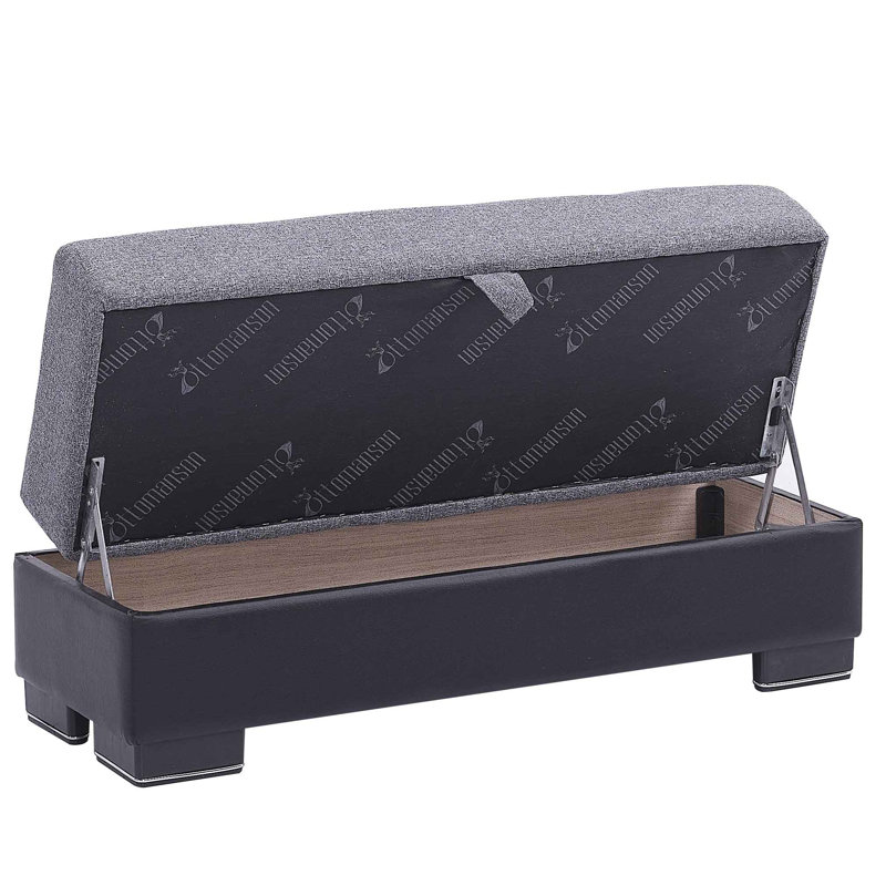 Legacy Fabric Upholstered Ottoman with Storage, Gray/Black Polyester
