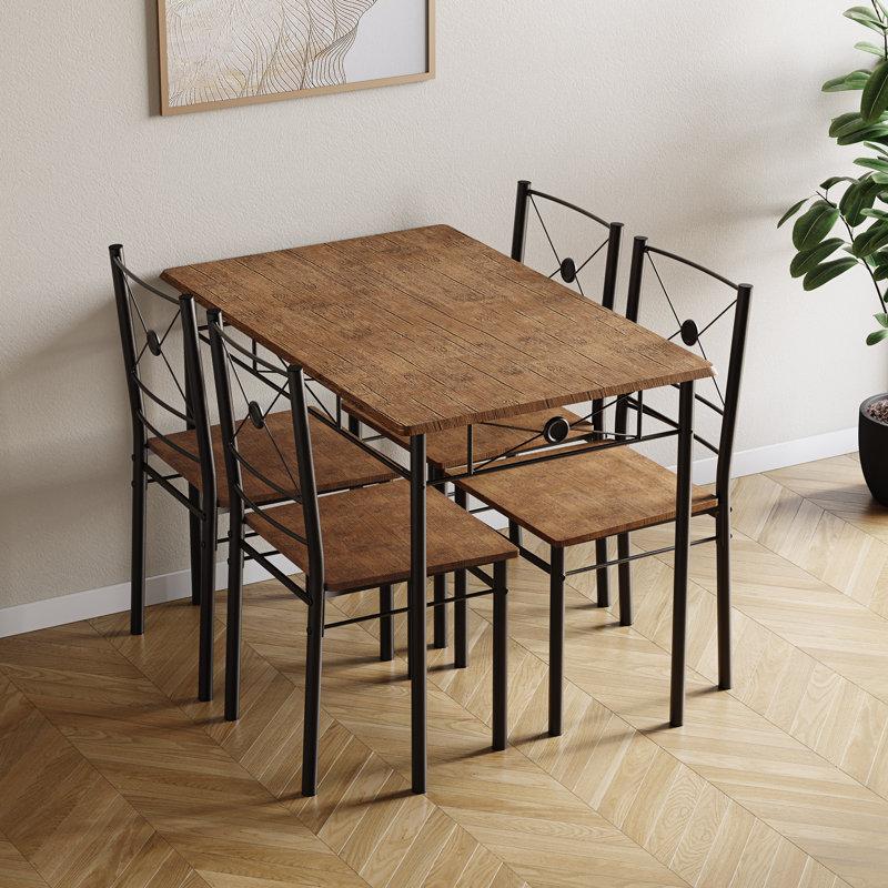 Adalat 4 - Person Dining Set, Black, Dark Wood