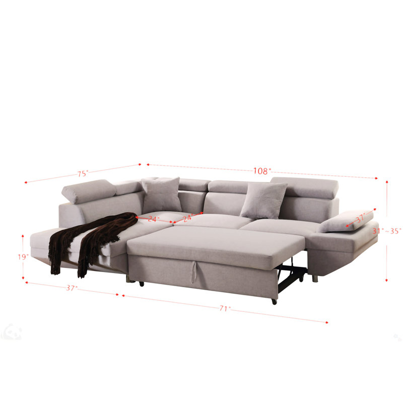 Upholstered L-Shaped Sectional Left Hand Facing, Fabric