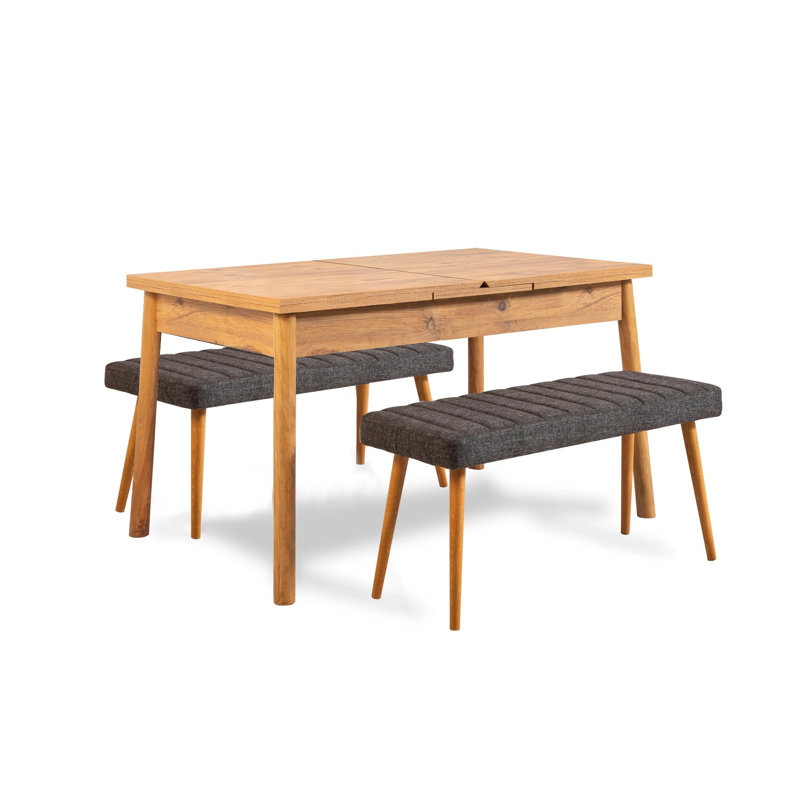 Extendable Dining Table & Bench Set (3 Pieces), Natural/Black