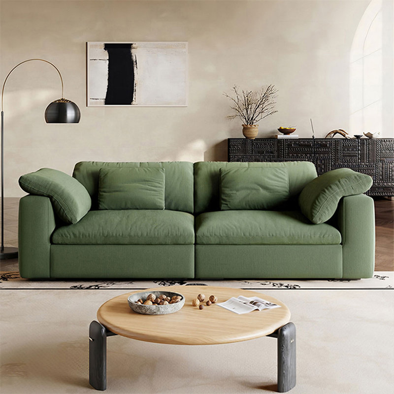 Coussin modulaire en coton et lin vert, H 31,50 po x L 85,04 po x l 41,34 po