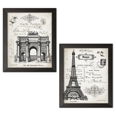 " Beautiful Vintage French Landmarks, Arc Du Carrousel And Eiffel Tower " by Gwendolyn Babbitt 2 - Pieces
