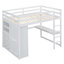 Lit mezzanine double en bois avec garde-robe intégrée, bureau, tablettes de rangement et tiroirs-118039102