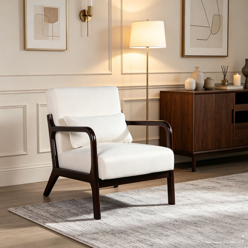 Fauteuil moderne, fauteuil d'appoint avec structure en bois massif, Beige/Walnut