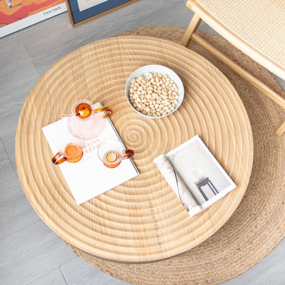 COZAYH 2 Piece Round Coffee Tables, Wooden Living Room Furniture, Ring Pattern