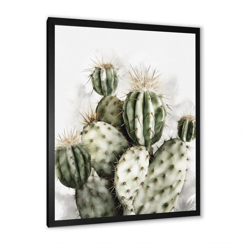«Lincoln Desert Green Flower Cactus» sur toile, H 20 po x l 12 po, Cadre photo noir
