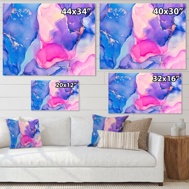 «Blue and Pink Abstract», reproduction d'art sur toile, Toile tendue, H 16 po x l 32 po