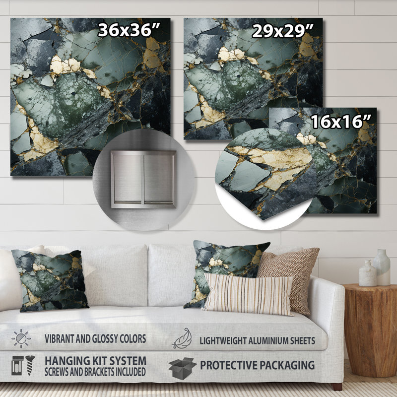 Décoration murale en marbre doré et vert Terrazzo Elegance I, H 36 po x l 36 po