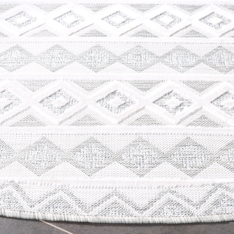 Tapis d'intérieur / extérieur à motif géométrique Kenenth Performance, Rond 6 pi 5 po