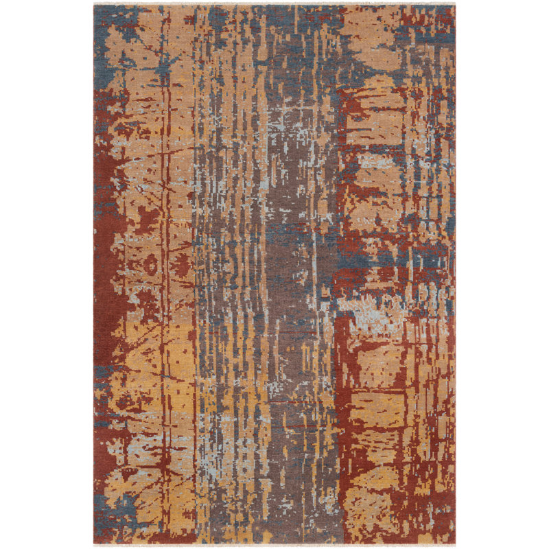 Aashana Abstract Hand-Knotted Burgundy/Tan/Dark Brown/Camel Area Rug, Rectangle 9' x 13'