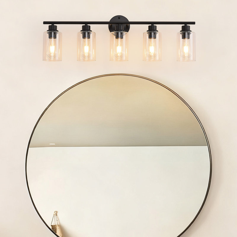 5-Light Bathroom Light Fixtures, Black Modern Vanity Lights Over Mirror With Clear Glass Shade, Bathroom Wall Lamp For Mirror Kitchen Hallway Cabinet Porch Reading Room