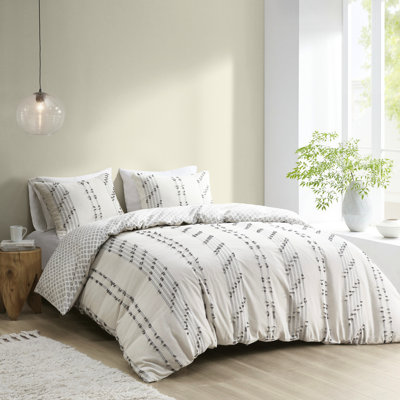 Housse de couette en coton pour très grand / très grand lit - Rayures grises, avec motif d'étoiles
