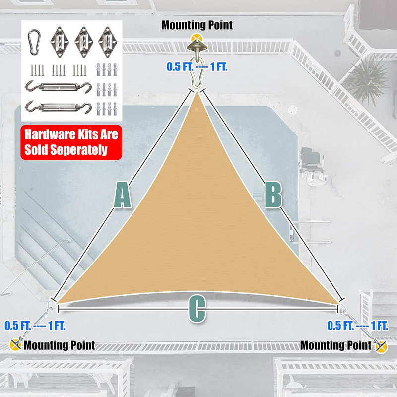 Amgo Triangle Sun Shade Sail with Hardware Kit, 10 ft. x 10 ft., Sand Beige