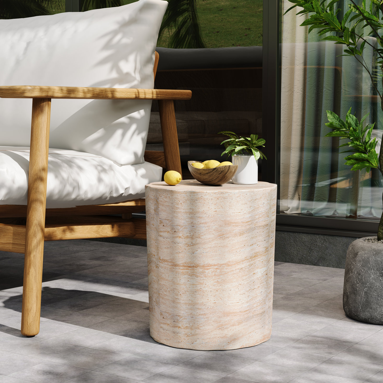 Coda 15.5 " Patio Side Table, Travertine