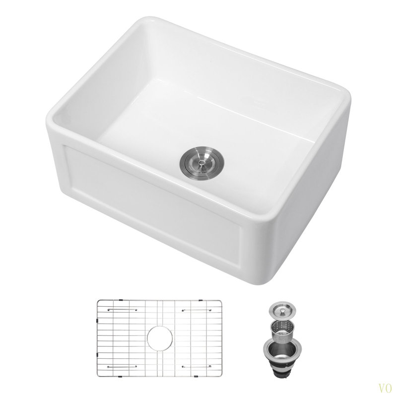 Ceramic  24 Inch Kitchen Single Bowl Farmhouse Sink Rectangular Vessel Sink