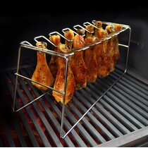 Chicken Leg Wing Rack 14 Slots Stainless Steel Metal Roaster Stand with Drip Tray for BBQ Smoker Grill or Oven, Dishwasher Safe