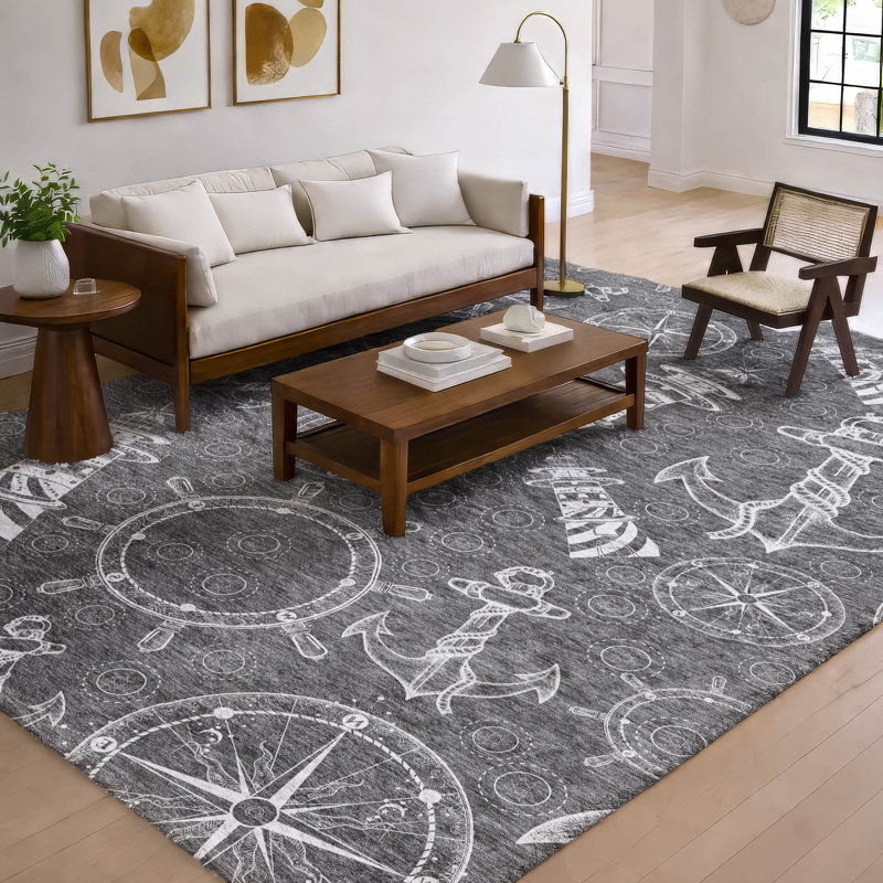 Premium Machine Washable Dream Shag Nautical Rug, Grey, 3' x 5'