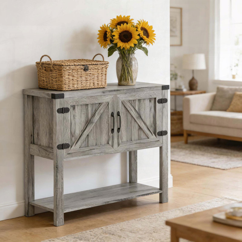 Robust Entryway Storage Cabinet with Elevated Legs, Stone Gray