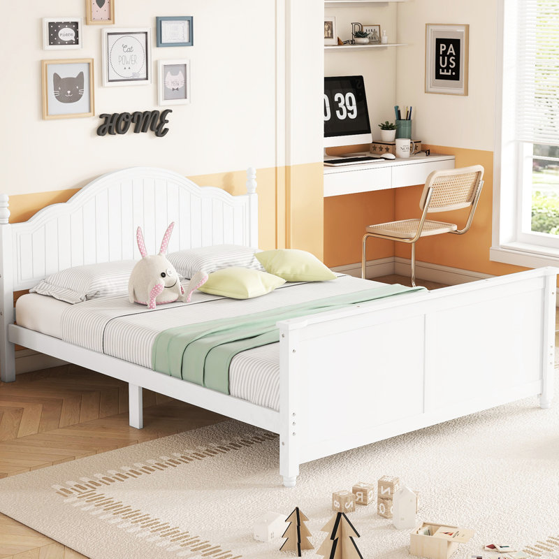 Lit double en bois blanc avec tête de lit et plateforme facile à utiliser pour plus de performance, Full, White