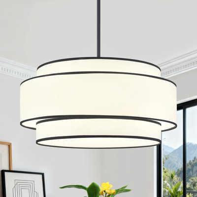 Vyrl 6 - Light Dimmable Modern Farmhouse Fabric Drum Chandelier for Living Room Kitchen Entryway Hallway Foyer