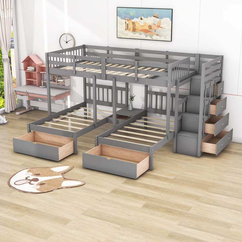 Fanka Kids Bunk Bed with Drawers, Gray
