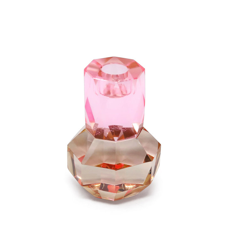 Bougeoir en cristal rose / ambre, Rose / ambre