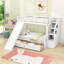 Lit superposé simple au dessus d'un lit double en bois avec escalier de rangement, glissoire et tiroirs-1205261767