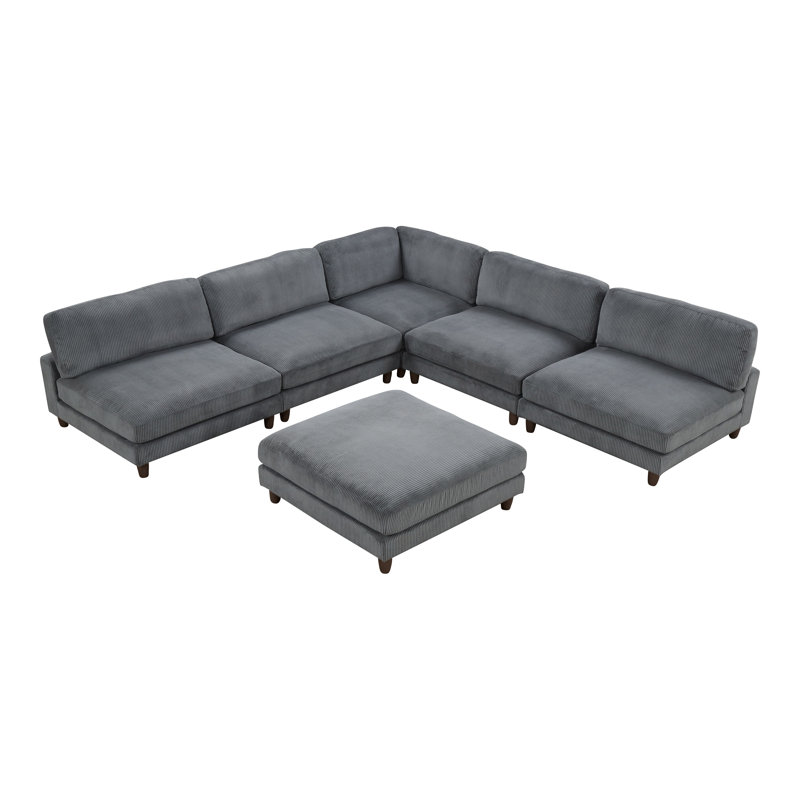 Canapé modulaire en L avec repose-pieds Avanna, Velours gris velours