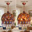 Luminaire suspendu en cristal 3 lumières rétro en cuivre antique rouge vieilli