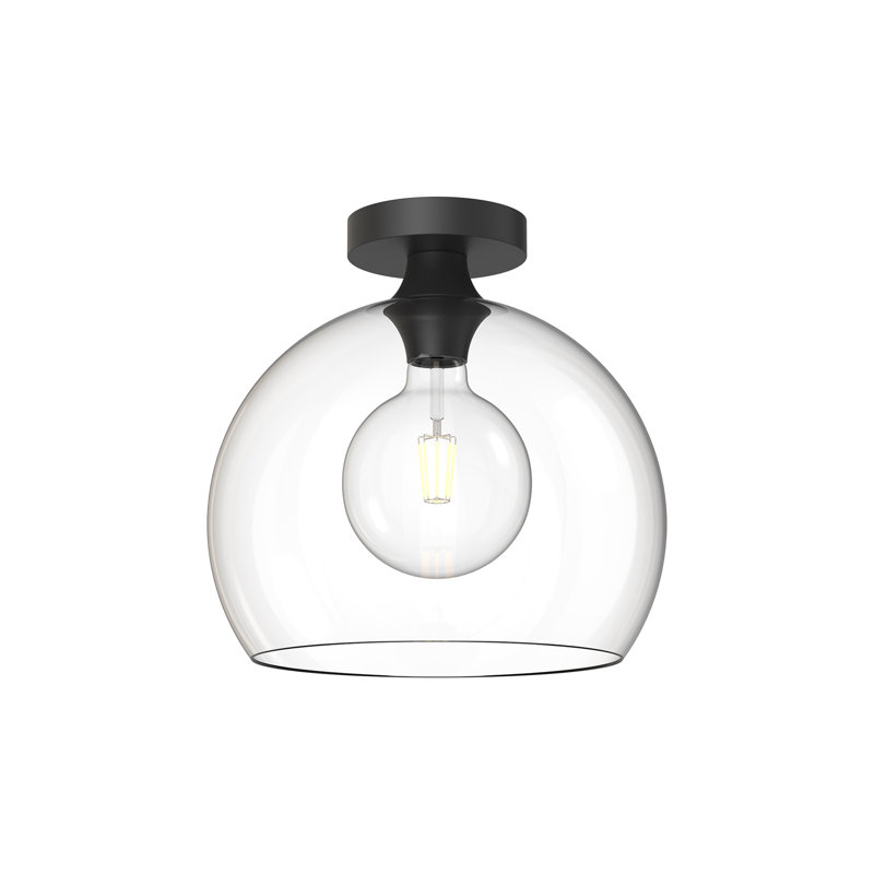 Castilla Matte Black and Clear Glass Globe Flush Mount Light