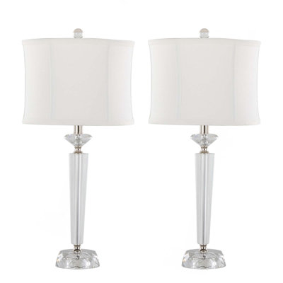 Diamond Torch 25.75" Contemporary Crystal Table Lamp In Clear K9 Crystal With Off-White Linen Shade And Polished Nickel Accents From Grandview Gallery