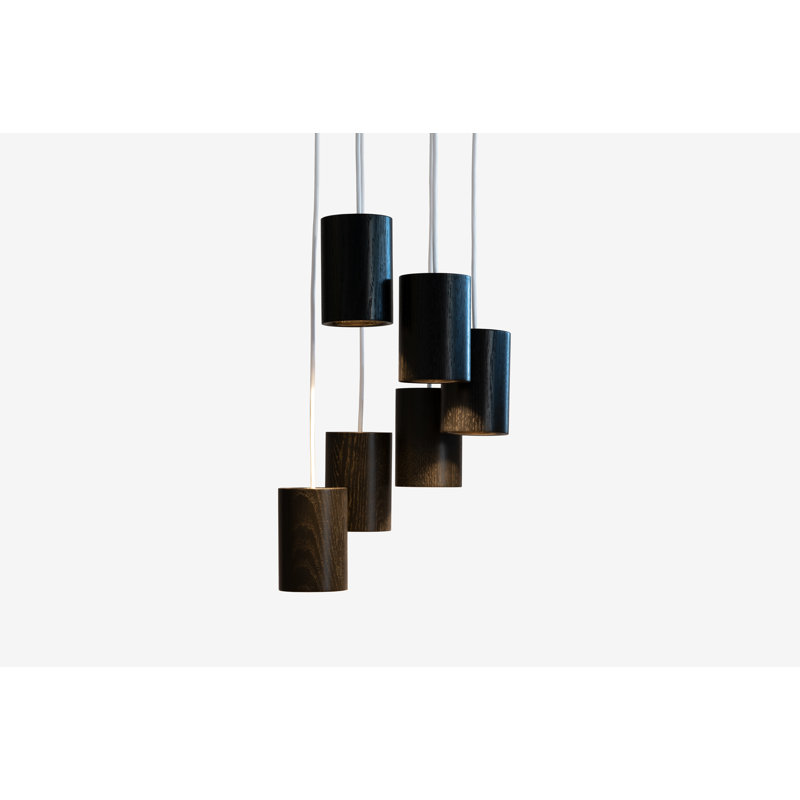 Solid 6 - Light LED Pendant, Black Stained Oak