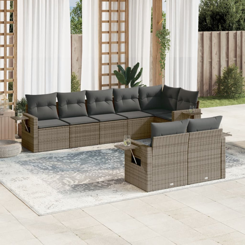 Ensemble de canapé de jardin en rotin PE gris, acier thermolaqué Vidaxl, 100% polyester