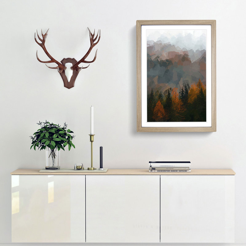 Misty Forest in the Autumn - Picture Frame Graphic Art Print, 36cm H x 27cm W x 2cm D, Oak Framed