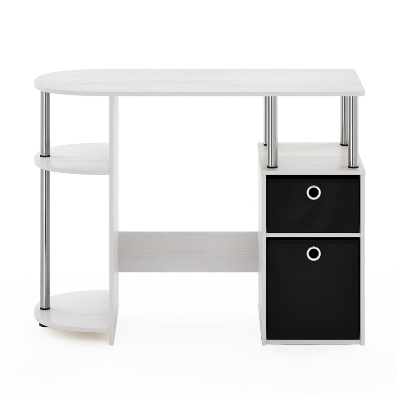 Berlyn Computer Desk, White Oak/Chrome/Black