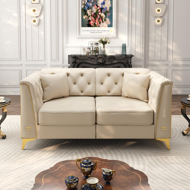 Canapé Chesterfield 61,8 po, Similicuir beige