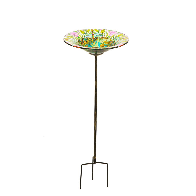 Bain d'oiseaux en verre Lahziri, Rose / Vert, l 10 po x P 10 po