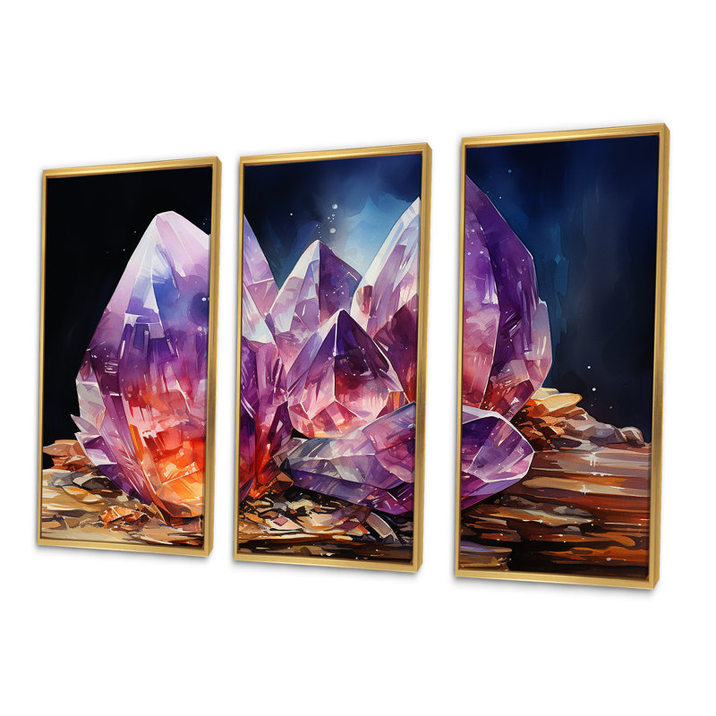 Spiritual Colorful Quartz Harmony - Ensemble de décoration murale pierre spirituelle, Cadre flottant doré