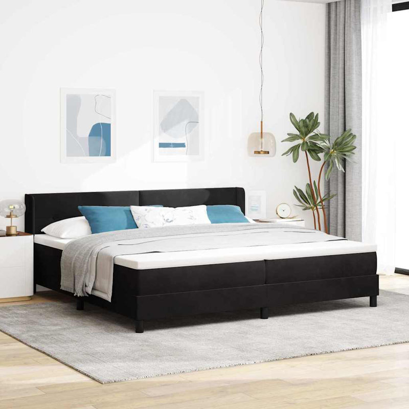  Lit sommier tapissier avec matelas noir 39,4 x 78,7 po en velours noir, Très grand, Noir