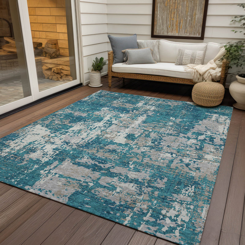 Tapis bleu sarcelle lavable intérieur / extérieur Caelan , 5' x 7'6"