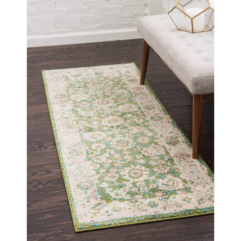 Kalf Green/Ivory Rug, Rectangle 66 x 91cm