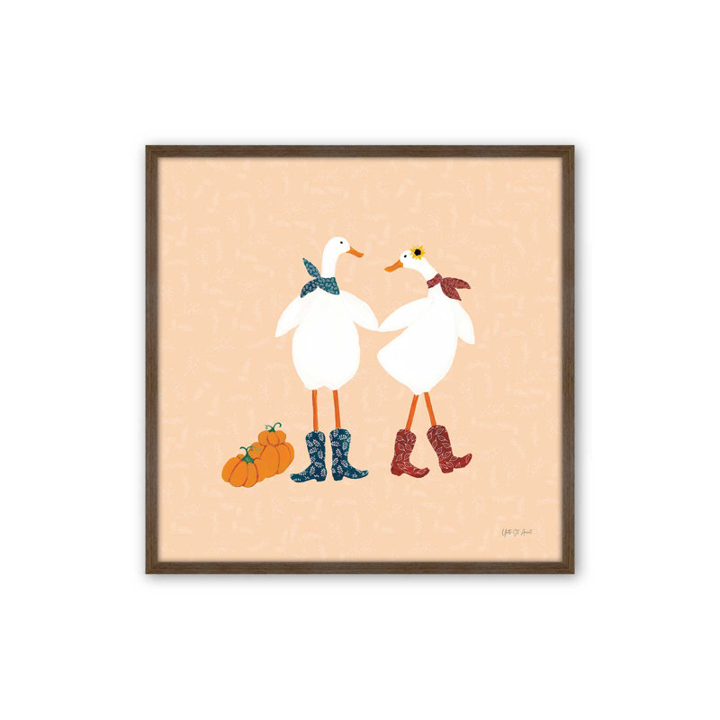 «Ducks in the Pumpkin Patch II» par Yvette St. Amant, reproduction d'art, H 20 po x l 20 po, Brun