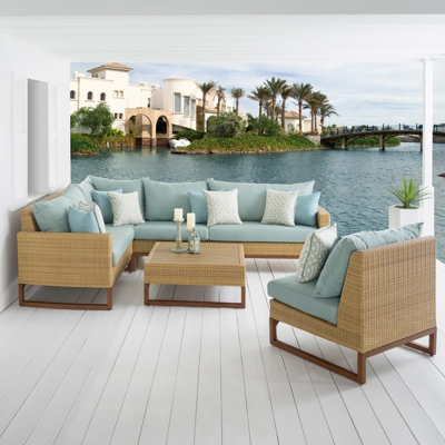 Ensemble de conversation modulaire en rotin 5 pièces avec coussins Sunbrella Tullio