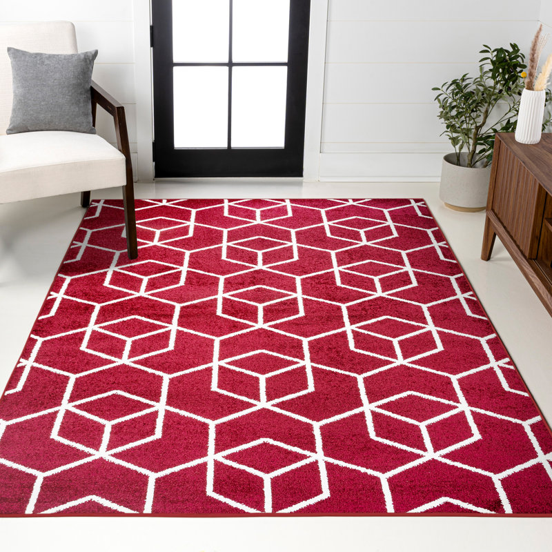 Tapis rouge / blanc Mashawna, Rectangle 4pi x 6 pi